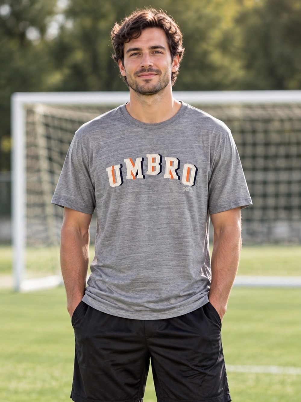 Retro Umbro International Sportswear Graphic Logo T-Shirt Gray Men’s Large